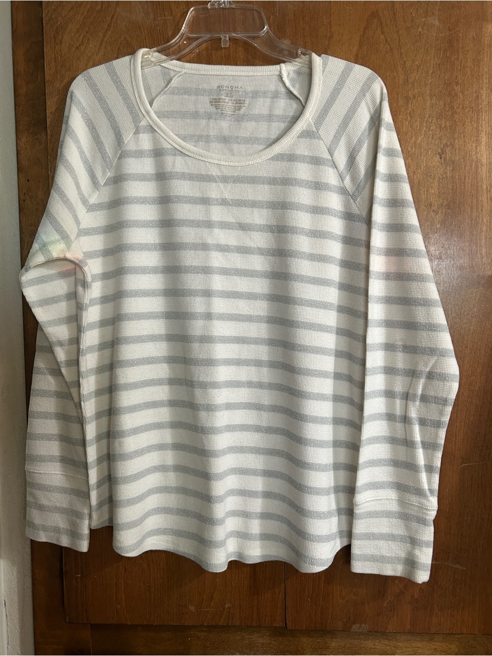 Sonoma Cream and Light Gray Striped Women’s Sweater Size XL